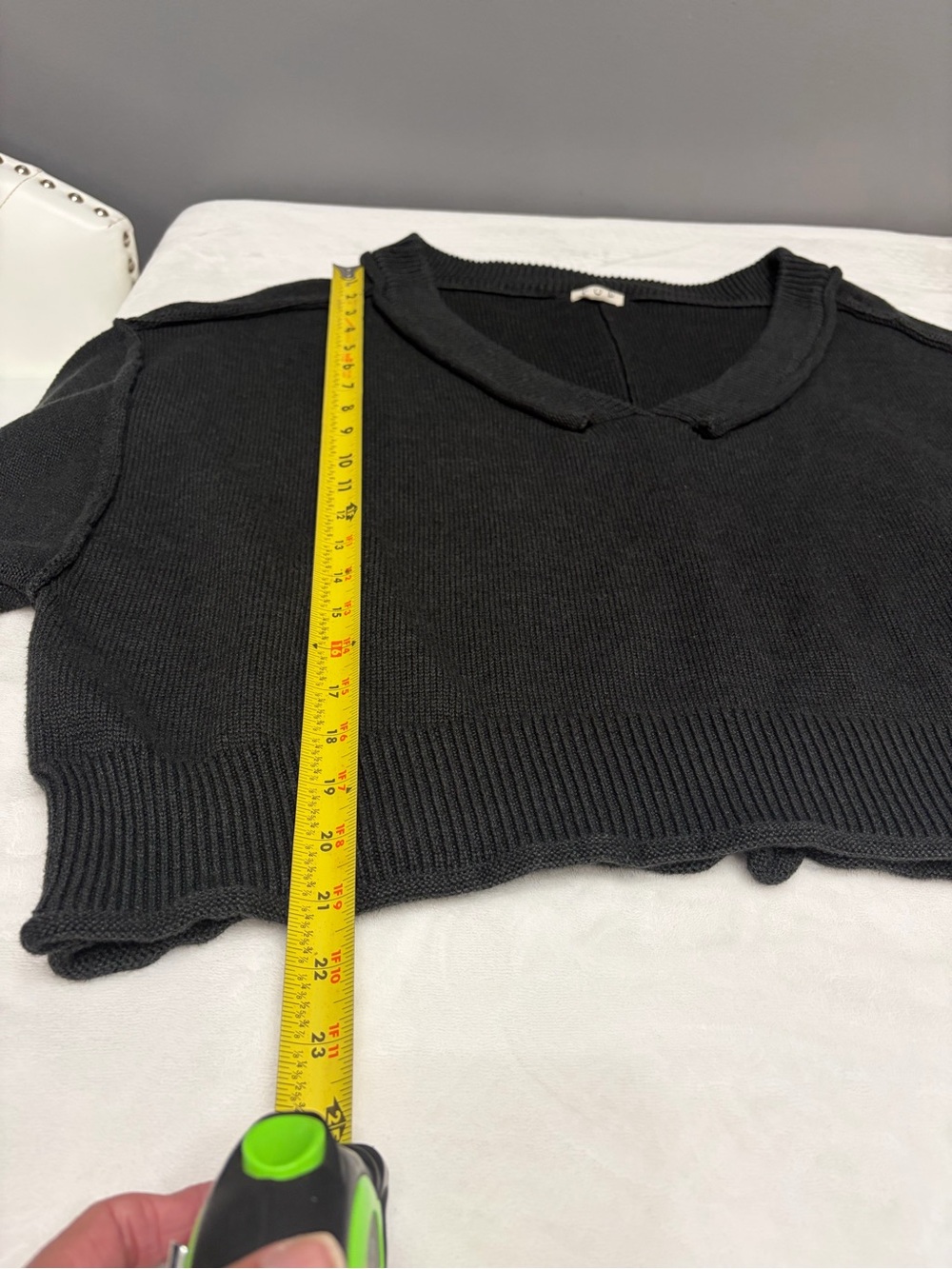 POL Charcoal 100% Cotton Knit V-Neck Pullover Sweater Balloon Sleeve Relaxed M - Picture 14 of 16
